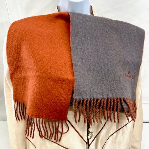 Vintage Men/Wome  MARIO VALENTINO Scar 100% Wool Fringed 58"x10" Gray Pumkin (74 - Picture 3 of 7